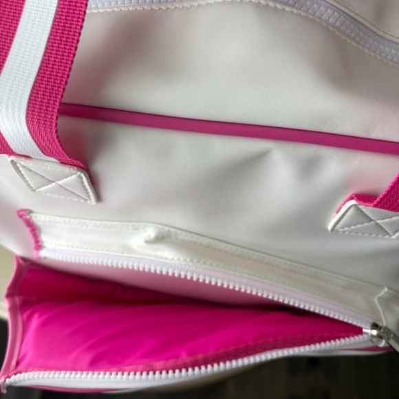 Monaco Vegan Leather Pickleball Sling Backpack, White with Pink Accents - Picture 2 of 8